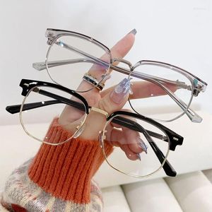 サングラスハーフフレームアンチブルーライト近視眼鏡女性女性ユニセックスファッションプラスチックとメタルフィニッシュ近視の眼鏡-1.0- -6.0