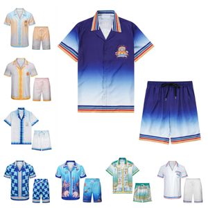 Casual Sommer Hochwertiger Sportanzug Mode Kurzarm Bowling Hawaii Designer Strand Blumenmonogramm Hemd Set M-XXXL