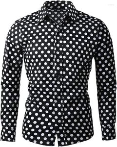 Erkekler Elbise Gömlek 2024 10 Renk Polka Dot Uzun Kollu Slim Shirt 3D Baskılı Yakel Düğmesi Üst Giyim Tasarımcı Tasarım S-6XL