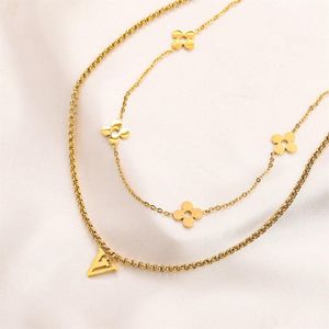 Never Fading 18K Gold Plated Brand Designer Letter Pendant Necklaces Famous Womens Crystal Rhinestone Stainless Steel Choker Neckl328z