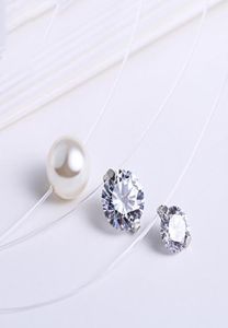 68 mm CZ White Cz e Pearl Invisible Clear Rope Necklace 925 Silver Women Jewelry6273154