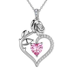 Collana con pietre portafortuna in argento sterling 925, collana con ciondolo a forma di cuore con fiore di rosa, regali di alta gioielleria per donne e ragazze
