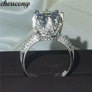Choucong corte redondo 11mm diamonique 8ct diamante 925 prata esterlina noivado casamento anel de banda para mulher tamanho 5-10223k