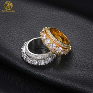 Zuanfu OEM/ODM Jewelry Factory Wholesale Aut Moissanite Diamond Real Gold Plated 925 Sterling Silver Men's Hip Hop Ring