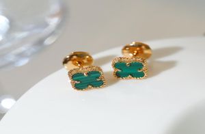 Örhängen Designer Fourleaf Clover Stud Titanium Steel Malachite Gilt Rose Gold Fritillaria Fashion Ladies Luxurious smyckesparty1877650