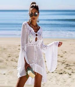 Ny sexig täckning bikini kvinnor baddräkt coverup strand baddräkt slitage stickkläder mesh strandklänning tunic8739782