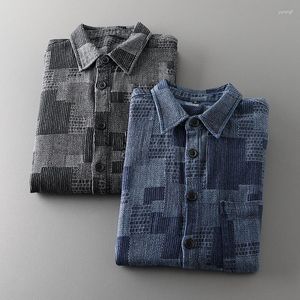 Men's Casual Shirts Long-Sleeved Retro Plaid Woven Patchwork