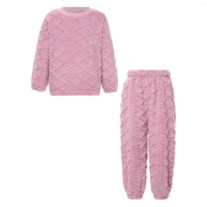 Bekleidungssets Winter Kinder Jungen Mädchen Nachtwäsche Fuzzy Flanell Pyjamas Set Homewear Loungewear Unisex Langarm Runde Hals mit Hosen