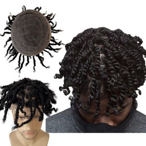 Substituição de cabelo humano virgem indiano # 1 Jet Black Afro Twist Braids 8x10 Full Lace Toupee para homens negros