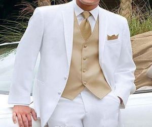 Tuxedos de casamento branco e dourado para homens 2019 mais recente Blazer 3 peças com lapela de lapela de capa de capa de traje de capa de calça coletiva colete Vest6549201