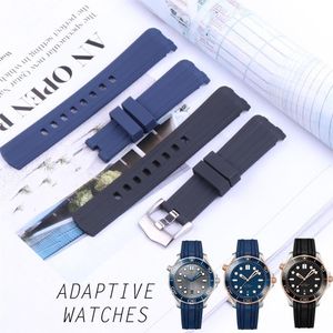 20mm Watch Strap Bands Man Blue Black Waterproof Silicone Rubber Watchbands Bracelet Clasp Buckle For Omega New 300 Tools Curved E301M