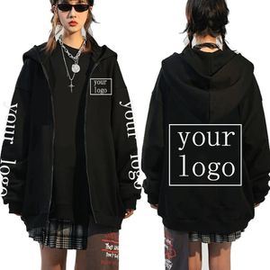 Ditt eget designmärke /bild zip up hoodies anpassade män kvinnor text diy tryck blixtlås tröja lösa casual jackor rockar 231228