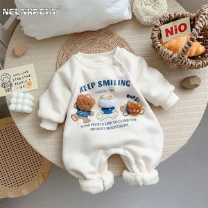 Winter in Kindern Baby Jungen Mädchen Cartoon Brief Overalls - Kind verdicken Plüsch warmes Klettern Suittoddler Geborener Romper 231227