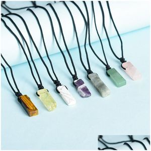 Colares Pingente Pedra Natural Long Bar Pingente Colar Irregar Plana Cura Gemstone Ametista Genuíno Cristal Drop Delive Dhgarden Dhjbg