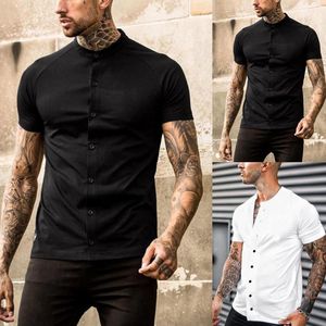 Camisas casuais masculinas 2023 Moda Slim Fit Dress Shirt Whit Men Black Men Solid Sleeve Top Top Blouse Spring Summer Summer Roupas vintage