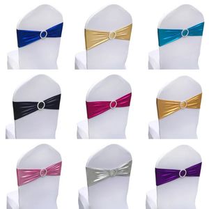 10/50/100pcs Spandex Elastic Cader Sashes Band com fivela para decoração de festa de banquete de casamento BOWS CUSIDADE DE PRATA METÁLICA 231227