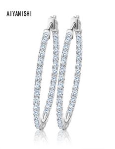 Aiyanishi Real 925 srebrne srebrne klasyczne kolczyki duże obręcze luksusowe sona diamentowe kolczyki moda proste minimalne prezenty 2202184691140
