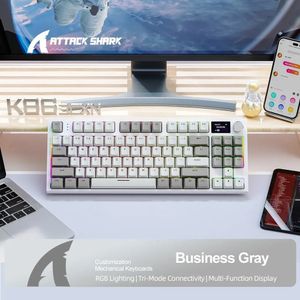 K86 teclado mecânico trocável sem fio bluetooth24g com tela de exibição e botão rotativo de volume para jogos trabalho 231228