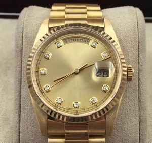 Com o relógio de pulso de caixa masculina sólida 41mm Amarelo em ouro aço inoxidável relógio Relógio Champagne Diamond Homens Relógios Homens Men