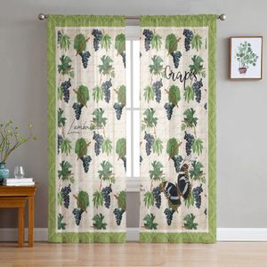 Vintage Textured Plant Frupe Grape Voile Curtains Sheer Room Janela Tulle Curta