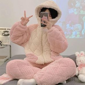 Women's Sleepwear Coral Velvet Pajama Winter Three-layer Cotton Thicken Plush Insulation Home Clothes Flannel Loungewear Set