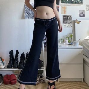 Women's Pants Sweater Black Straight Bootie Casual Retro Slim-fit Lace-up Trousers Printing Y2k Anti-vehicle Length 90's Aesthetics