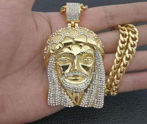 Kolye Kolyeleri Hip Hop Rapçi Bling Buzlu Big Jesus Parçası Altın Renk 316L Paslanmaz Çelik Takı