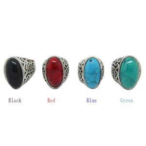 12Pcs Women's Turquoise Stone Rings Gemstone Antique Silver Rings With Four Color Men Vintage Resin Simulated Turquoise Stone238J