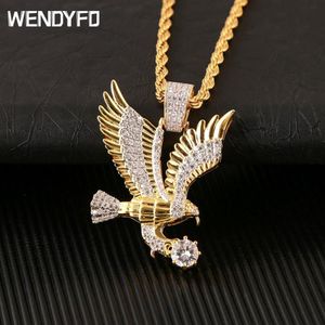 WENDYFO High Quality Eagle Pendant Necklace Men Gold Color Charm Chain Necklaces Punk Zircon Rapper Fashion Hip Hop Jewelry Gift Y215w