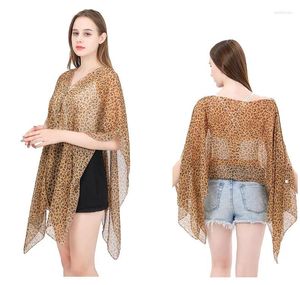 Women's Swimwear 2023 Summer Leopard Print Bikini Coverall Shawl Sunshade Sunscreen Silk Scarf Cover Up For Swimsuit Beach Dress Cape