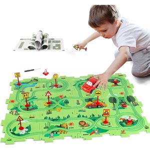 لعبة لوحة المنطق للأطفال Jigsaw Puzzle Toys Race Car Track Slot Rail Monetssori Educational 231228