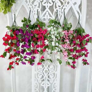 Dekorative Blumen 4pcs Künstliche Bougainvillea Hanging Rattan Blume für Wandpflanzen Hintergrund Hochzeitsstrauß Haus El Office Bar