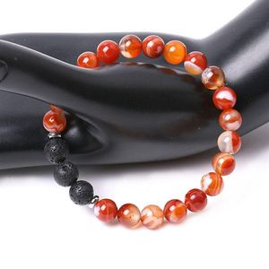 Perlen Yoga 7 Chakra Stein Armband Stränge Gestreifter Roter Achat Lotus Charm Buddha Kopf Vulkanische Armbänder Armband Für Frauen Dhgarden Dhoke