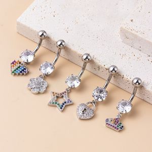 1.6*10mm Stainless Steel Colorful Zircon Heart Lock Belly Button Nail for Women Trend Piercing Sexy Body Jewelry