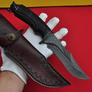 Kerzeman Damascus Steel Outdoor Hunting Straight Knife Survival Camping Fixde Blade Tactical Knives EDC Tools Black Wood Handle