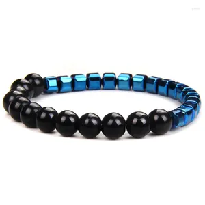 Braccialetti di fascino ematite elettroplate blu per uomini perdi per perdere peso sanitario care di pietra da 8 mm bracciale quadrata fresca gioielli punk moderni