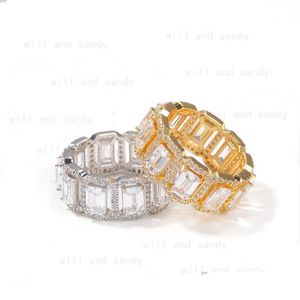 Pierścionki klastra złota fl rodowe pasmo pierścieniowe bling sześcienne cyrkonia diament