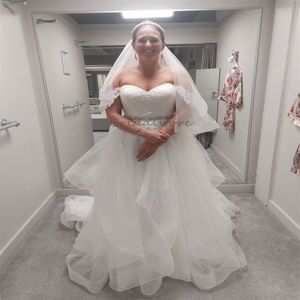 Stor storlek bröllopsklänning underbar 2024 off axlar applikationer spetsträdgård land brudklänningar tyll ruffles pärlstav brud klänning vestido de novia casamento chic chic