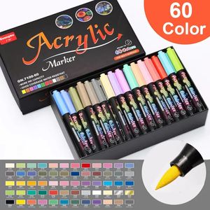 12/60 Colors Acrylic Premium Paint Pen Paint Marker For Calligraphy Graffiti Manga Glass Wood DIY Art Drawing Stationery 231227