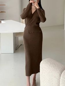 Autunno Autunno BodyCon Casual Midi Dress per donne Elegante Chic Simple Long Slee Slim Party Dresses Female S 231228