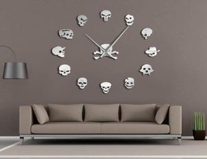 Olika skallehuvuden DIY Horror Wall Art Giant Wall Clock Big Needle Frameless Zombie Heads Large Wall Watch Halloween Decor 20111174255