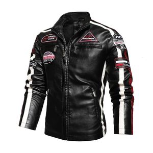 Осенняя мужская мотоциклетная кожаная куртка, повседневное лоскутное винтажное пальто, байкерское пальто-бомбер из искусственной кожи с вышивкой на молнии, флисовые куртки мужские 231227