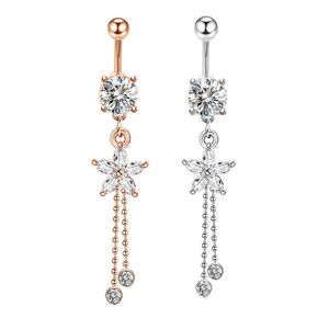 Fashion Flower Sexy Piercing Navel Nail Body Jewelry Zirconia Bead Curtains Tassel Belly Button Rings Decoration for Women