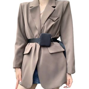 2024 Новые женские костюмы Blazers Business Casual Jackets с Fanny Pack Sashes Pure Color Metal Patter