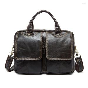 Briefcases Crazy Horse Men Briefcase Fashion Laptop Bag Genuine Leather Vintage Messenger Shoulder Crossbody Bags Handbags