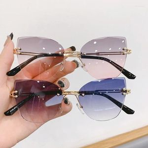 Güneş gözlüğü vintage rimless moda kedi göz gradyan güneş gözlükleri kadınlar erkekler steampunk gözlükler uv400 gölgeler koruma gözlükleri