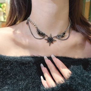 2024 DESIGNERS Punk Dark Winged Starlight Necklace for Women's New Unique Design Light Luxury Simple and Personalized High end Hip Hop Collar Chain