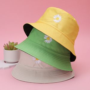 여성을위한 양면 자수 데이지 어부 모자 봄과 여름, 다목적 캐주얼 태양 보호 모자 모자