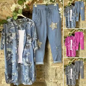 2 pantaloni da camicia da donna a 2 pcsset set mezza maniche a punta aperta di tipo sciolto senza collasso femminile