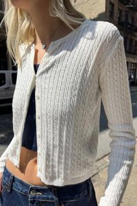 Women's Knits Brandy Long Sleeve Twist Knit Sweater O-Neck Zoe Kint Cardigan Vintage Tops Autumn Winter Preppy Button 2023